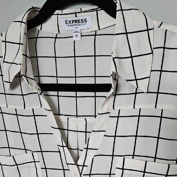 Express Portofino White and Black Windowpane Long Sleeve Button Down Shirt XL - Picture 3 of 10